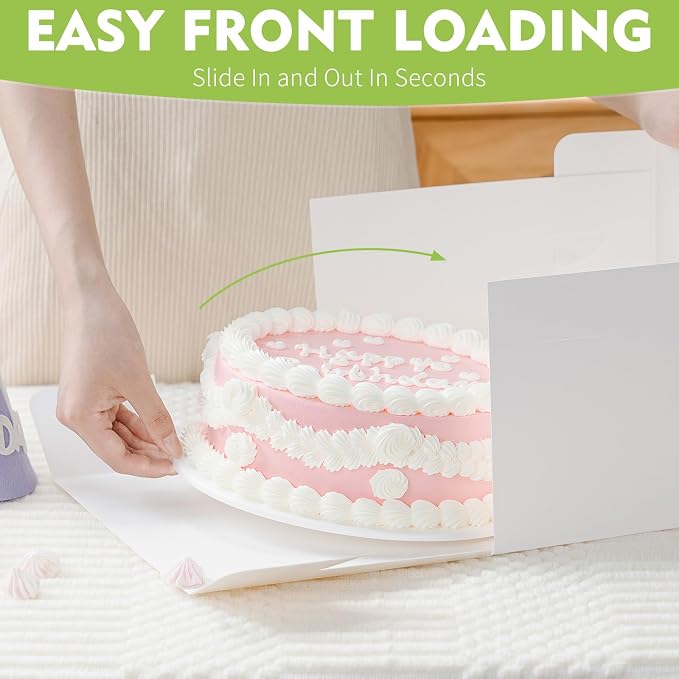 10 Pcs Cake Boxes, 12x12x8 Inch Tall Cake Box with Clear Window, White Cardboard Bakery Boxes, Disposable Cake Transport Containers with Lids for Multi-Layer Cakes Pie Dessert Wedding Birthday