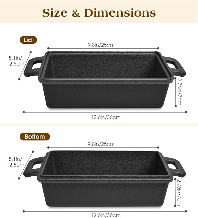 Cast Iron Loaf Pan With Lid, 9×5 in – 2‑in‑1 Heavy‑Duty & Oven‑Safe Loaf Pan for Sourdough & Homemade Bread