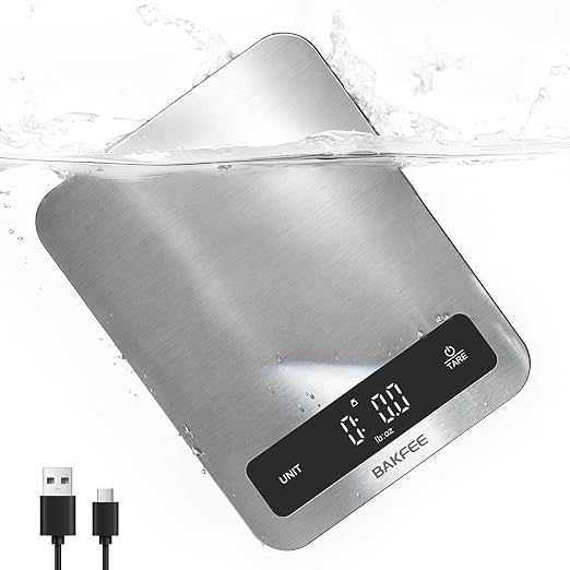 100% Waterproof Food Scale, IP67 Digital Kitchen Scale, Rechargeable (USB-C), 0.1oz/1g Precision, 22lb Capacity, Stainless Steel & Tempered Glass, for Cooking, Making Sourdough Bread, Grey