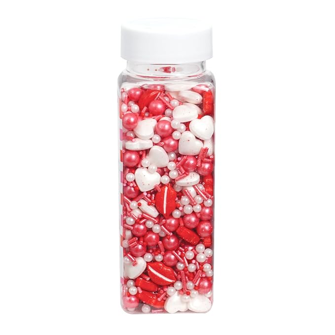 Lips & Hearts Sprinkle Mix Red and White 4.4 oz, Valentines Sprinkles For Cake Decorating, Baking, Ice Cream & More, The Hampton Candy Company