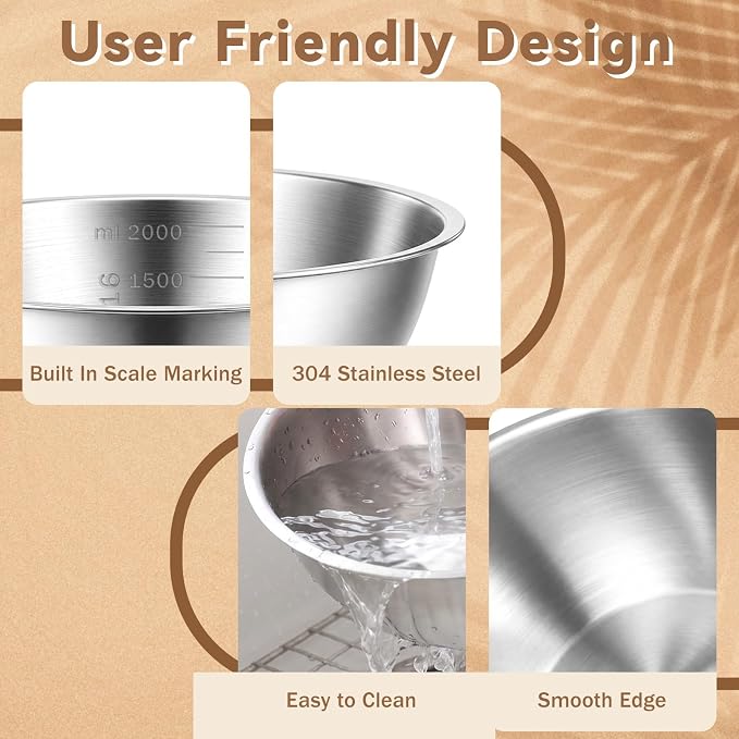MySHUCE12Pcs Stainless Steel Mixing Bowls with Graduations for Kitchen Home | Metal Serving Salad Bowls Reusable Baking Food Storage Containers for Baking Cooking Salads Soups Fruits Cereal Noodles