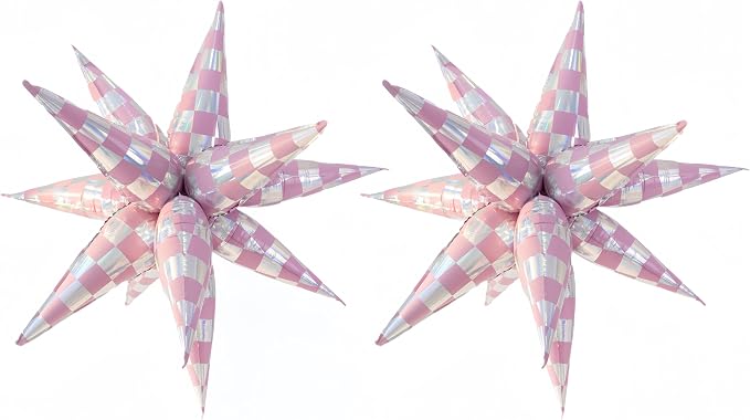 2 * 12Pcs Pink Silver Holographic Explosion Star Foil Balloons/Iridescent Balloons for Y3K kat*sye Girl, KPOP Idol Demon Hunters Singer Party/Tayl Popular Singer Concert Birthday(2Pcs Pink Laser)