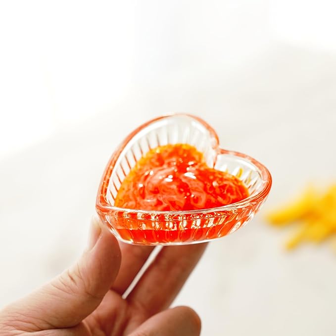 kanpura 6 Pack Mini Glass Bowls, 2 oz Dipping Bowls, Heart Small Prep Bowl | Crystal Pinch Bowls for Spice, Sauce, Candy, Dessert, Ice Cream, Dishwasher Safe