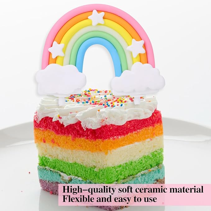 Soft Pottery Rainbow Cake Decorations - Colorful Rainbow Cupcake Topper, Personalized Cake Topper for Happy Birthday Parties
