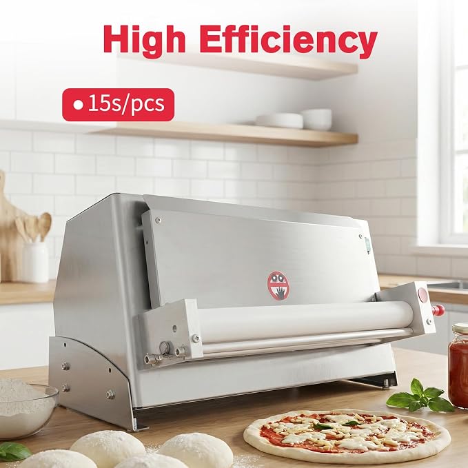 3-18 Inch Pizza Dough Roller Sheeter, 110V 450W Electric Stainless Steel Dough Roller Sheeter Commercial Automatic Pizza Press Making Rolling Machine with Adjustable Thickness for Bakeries Pizza Shop