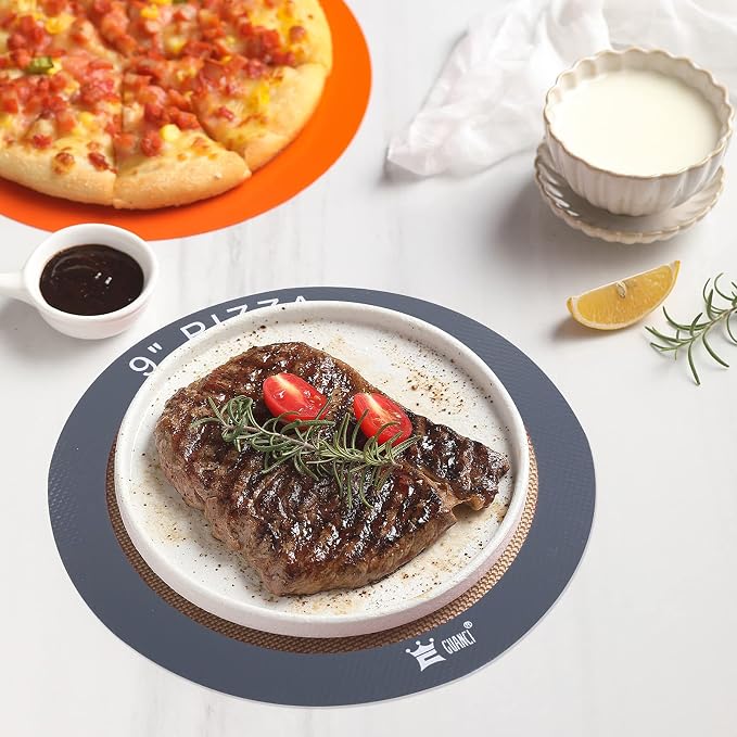 GUANCI Silicone Baking Mat Set of 4, 2 Medium 16.5"x11.6", 1 Small 11.8"x8.4", 1 Piece 9" Round, All Mats 0.7mm Thick, Food Grade Non-Stick Reusable Baking Mats for Pizza, Bread, Pastry, Macarons