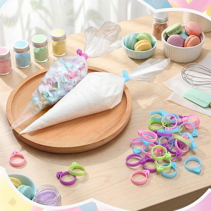 Patelai 120 Pieces Icing Bag Ties Silicone Decoration Piping Bag Ties for Cupcakes Cookies and Pastry (Blue, Green, Purple, Pink)