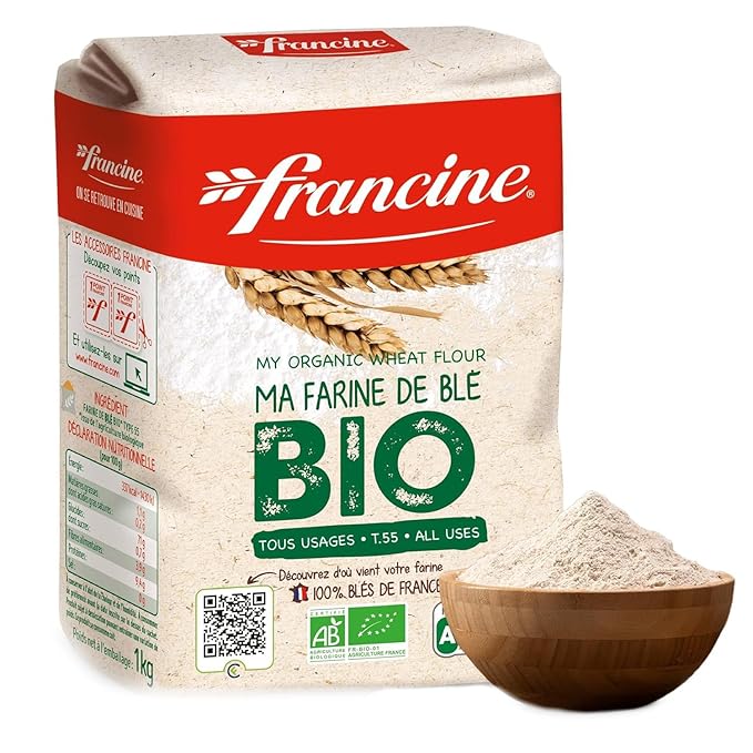 Francine Organic Wheat Flour, T55 Bio French Flour from France with Lower Gluten Content, Makes Great Breads, Pastries and Desserts, 35.3oz/1 kg
