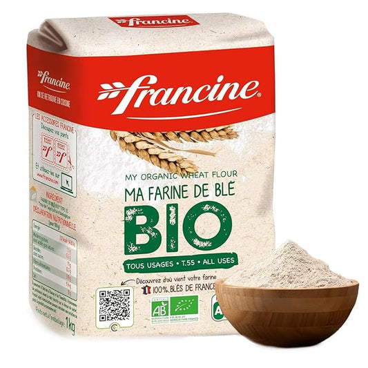 Francine Organic Wheat Flour, T55 Bio French Flour from France with Lower Gluten Content, Makes Great Breads, Pastries and Desserts, 35.3oz/1 kg