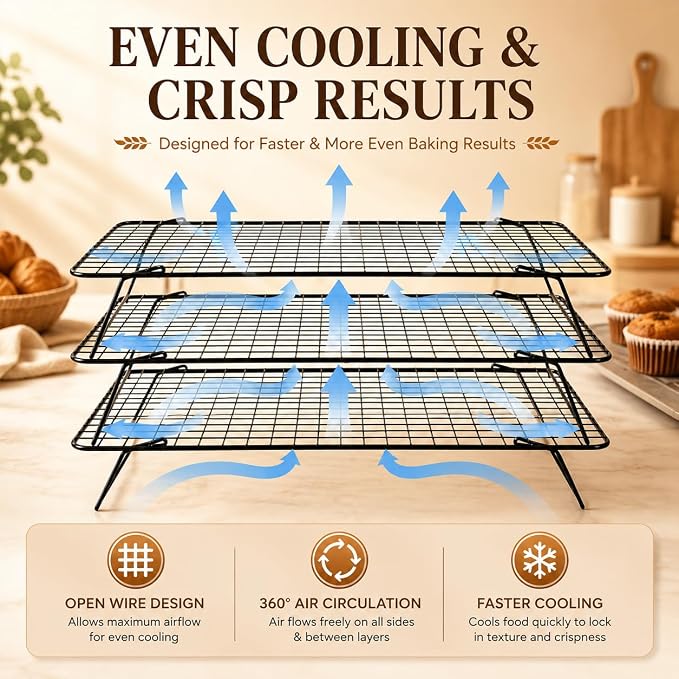 4-Tier Stackable Cooling Rack Set, Heavy Duty Stainless Steel Baking Rack, Oven Safe Wire Rack for Baking & Roasting, Fits Cookie Sheets, Dishwasher Safe
