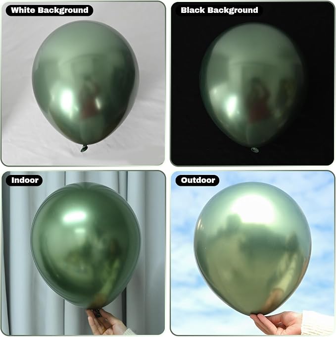 Jobkoo Green Metallic Balloons, 50Pcs 10Inch Chrome Dark Green Balloons Metallic Retro Sage Olive Green Party Balloons Hunter Green Chrome Helium Balloon for Jungle Birthday Graduation Wedding Decor