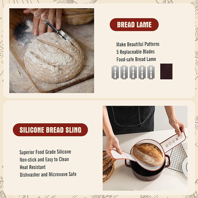 Complete Sourdough Starter Kit,10 Inch Round & 9 Inch Oval Banneton Sourdough Bread Baking Supplies With Sourdough Starter Jar, Sour dough Starter Kits for Women, Men, and Bread Bakers