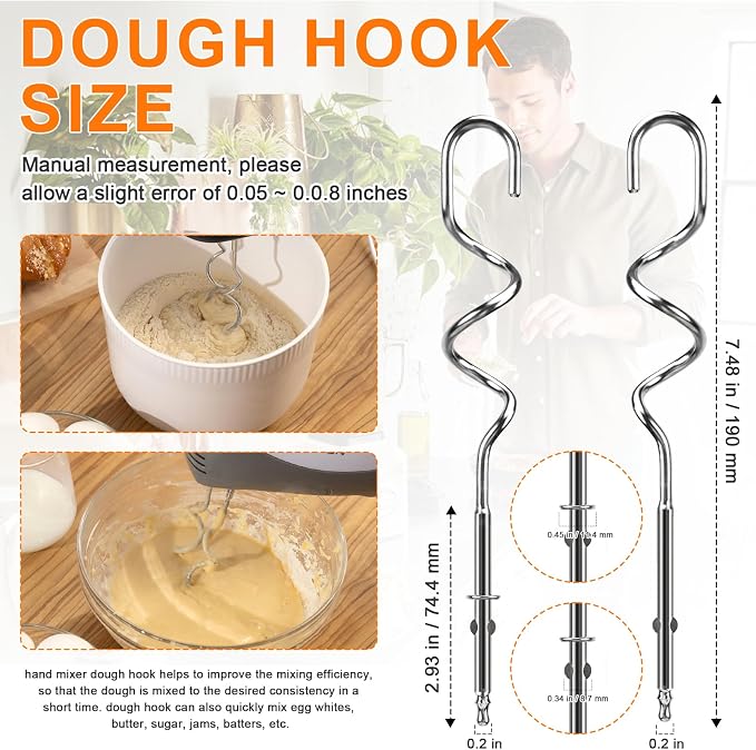 Hand Mixer Beaters Replacement for Cuisinart CHM Series, Stainless Steel Beater, Whisk, Dough Hook, Blending Rod Attachments Parts for HM-90S HM-50 HM-70 CHM-3 CHM-7PK 9 7 5 3 Mixers Blender - 6 PCS