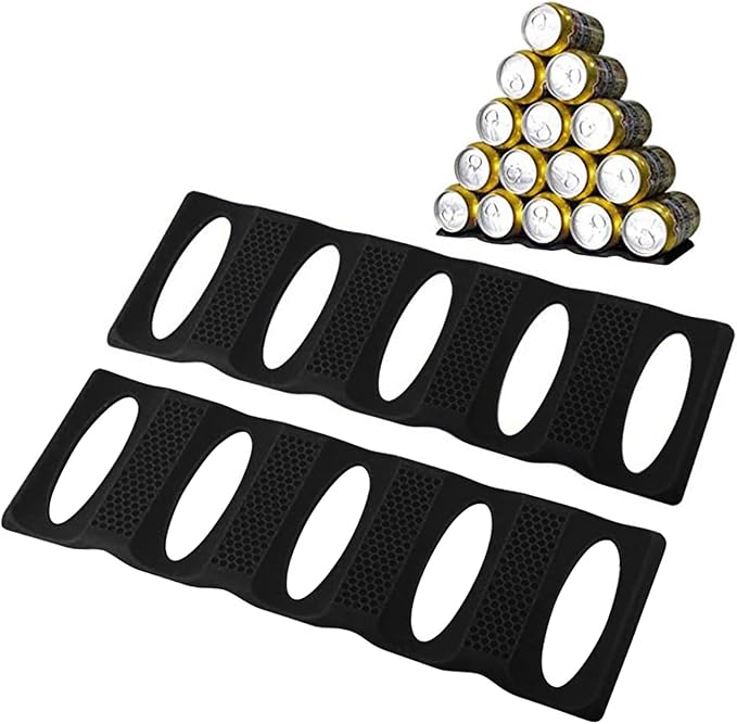 Webake Fridge Organizer Can Organizer for Pantry Organization and Storage, 2 Pack Silicone Beer Bottle Rack for Kitchen Refrigerator Cabinet Countertop, Stackable Soda Can Holder Space Saver (Black)