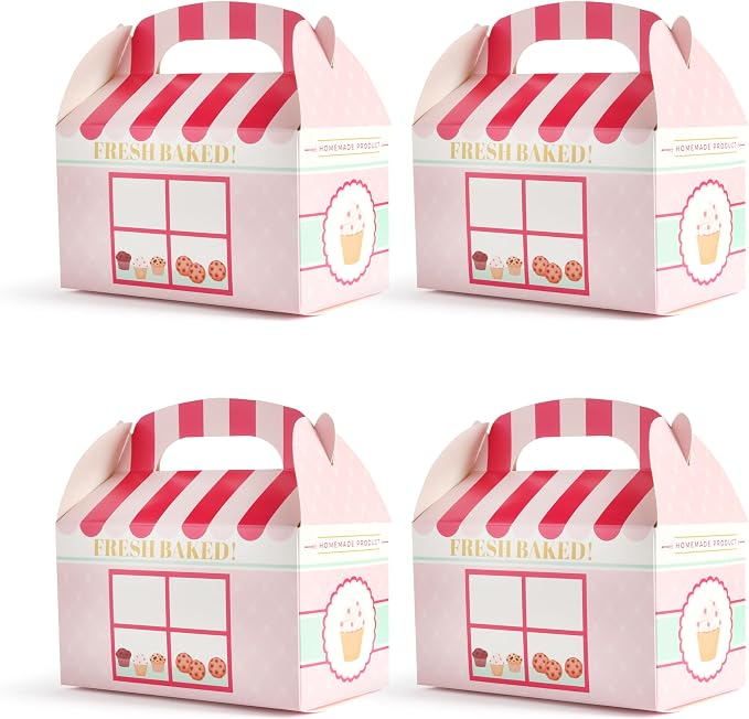 24 Bakery Favor Boxes Pink Treat Boxes with Handle Dessert Candy Gift Party Favors Cupcake Cookie Birthday Baby Shower Supplies