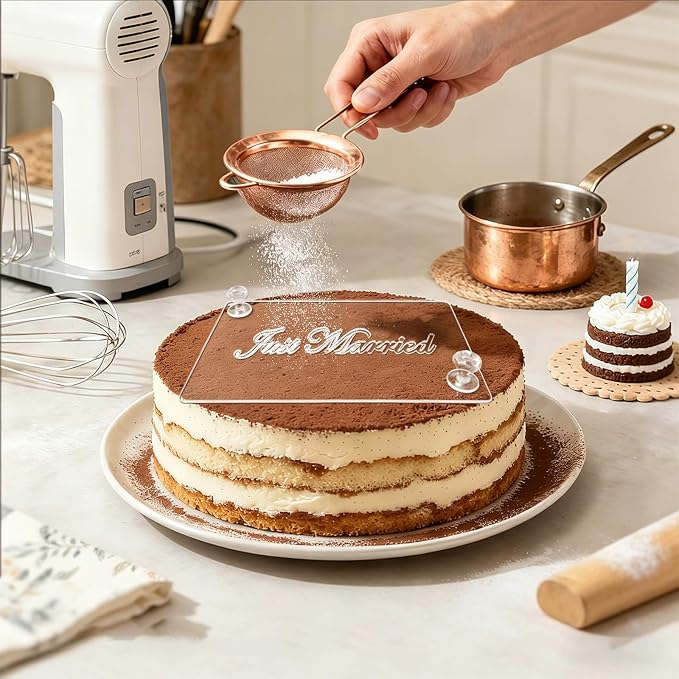 Cake Top Stencils Cake Decorating Painting Template Cakes Decoration Supplies Clear Tiramisu Powder Stencils with Handle Decorating Painting Template