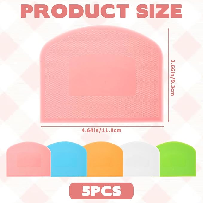 5 Pcs Plastic Bench Scraper, Dough Cutter Bench Scraper for Sourdough, Flexible Food-safe Bowl Scrapers Kitchen Tool for Baking Cake Bread Fondant Icing (White, Green, Orange, Blue, Pink)