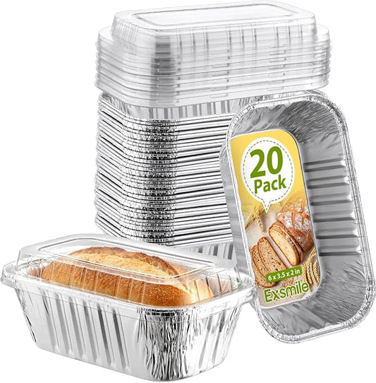 20 Pack 1 Lb Aluminum Loaf Pans with Lids - 6x3.5x2 Mini Loaf Pan, Small Disposable Tin Foil Baking Pans for Baked Bread, Cakes, Meat, Loaves