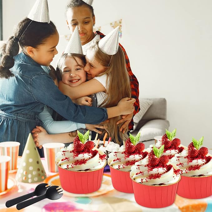 Large Cupcake Liners Baking Cups 50 Pack,LNYZQUS 5oz Foil Muffin Cups Muffin Tins,Disposable Ramekins Tins with Lids and Spoons,Cupcake Wrappers Holders for Wedding Bakery-Red in gold