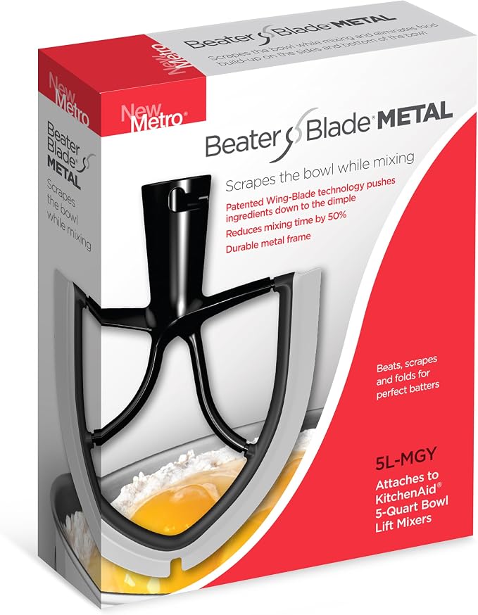 New Metro Design 5L-MGY Medium Flex Edge Beater Blade METAL, compatible w/most KitchenAid 5 Quart Bowl-Lift Stand Mixers, Gray