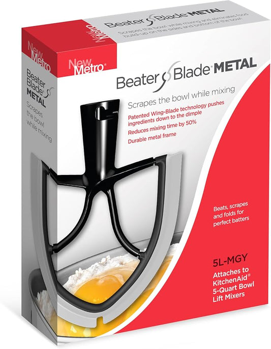 New Metro Design 5L-MGY Medium Flex Edge Beater Blade METAL, compatible w/most KitchenAid 5 Quart Bowl-Lift Stand Mixers, Gray