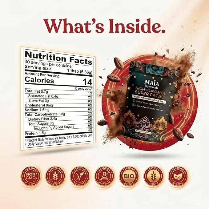 Maia Ceremonial Cacao | Super Cacao | High Flavanols | Supports Healthy Blood Pressure, Cardiovascular Wellness | Theobromine | 30 Servings (Pack Of 3)