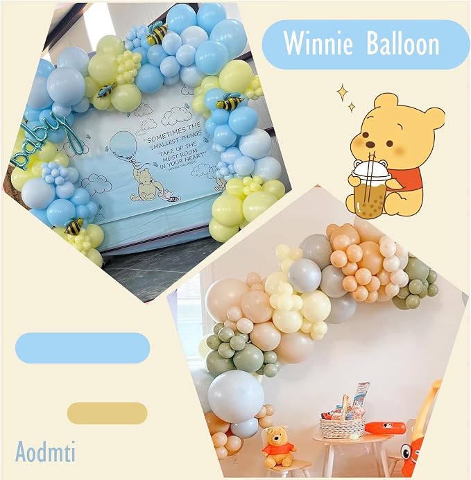 Blue and Yellow Balloon Arch, Pastel Yellow Macaron Baby Blue Balloon Macaron Green and Double Stuffed Pastel Cream Peach Balloon Arch Kit for Birthday Baby Shower Bee Bear Theme Party Decoration