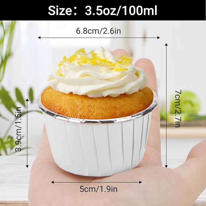 EUSOAR Silver Cupcake Liners, 50pcs 3.5oz Cupcake Holders Disposable Dessert Containers, Mini Cheesecakes Baking Cups Aluminum Foil Wrappers Muffin Ramekins for Birthday Wedding Bridal Party