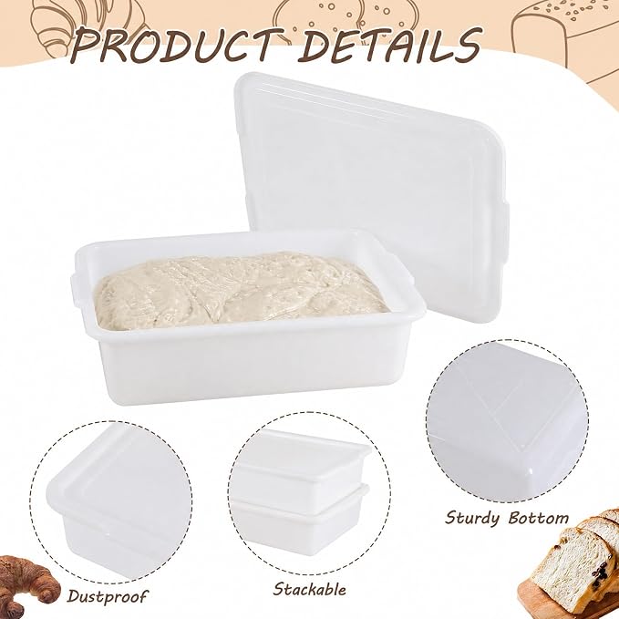 3 Pack Pizza Dough Proofing Box, Pizza Dough Container with Lids, BPA Free Food Storage Containers, Bread Proofing Box, White | Food Storage Containers with 13L Capacity, Bread Proofing Box, White
