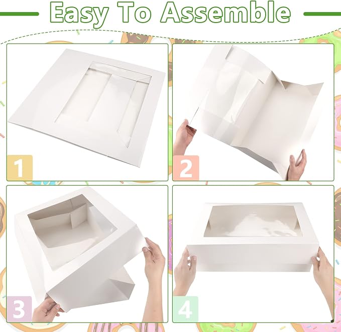 Gersoniel 19x14x4 Inch Half Sheet Cake Boxes Large Rectangle Bakery Boxes with Window Cardboard Treat Packaging Bakery Take out Containers for Pastry Baking Donuts Cupcake Pie(White,20 Pack)