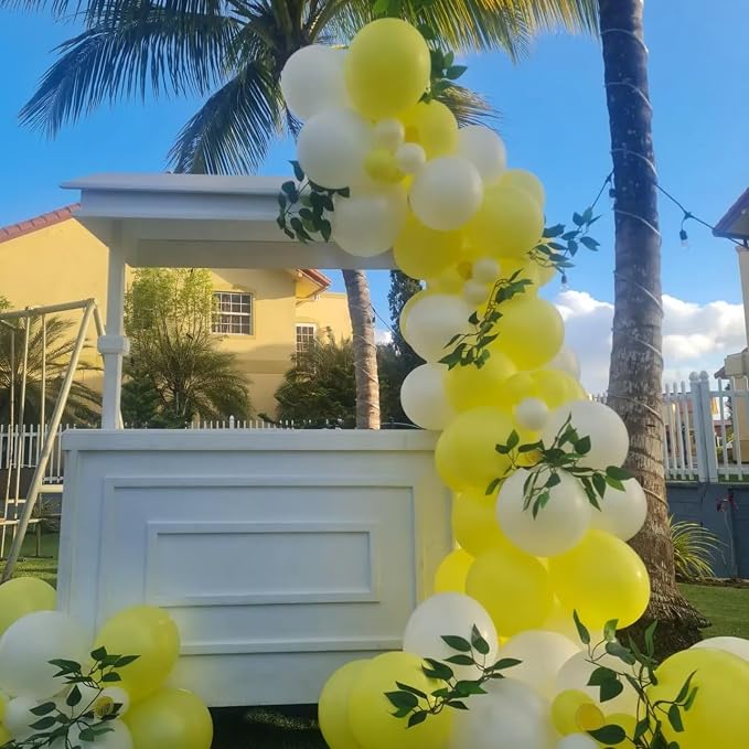 Yellow and White Balloon Arch Kit, 100pcs Matte Yellow White Balloon Garland Kit with Different Sizes Balloons for Sunshine Lemon Honeybee Popcorn Baby Shower Bridal Shower Birthday Party Decorations