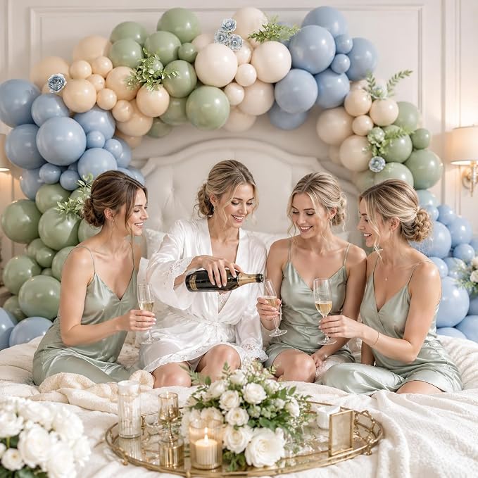 Dusty Blue Sage Green Balloon Garland Arch Kit, Double Stuffed Fog Blue Green Sand White Beige Balloons for Neutral Baby Shower Bridal Shower Wedding Anniversary Woodland Dinosaur Birthday Party Decor