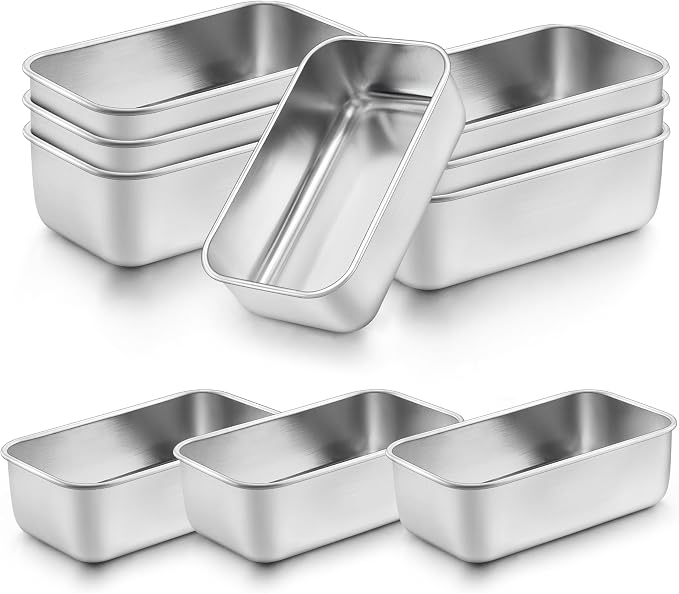 Onader 10 Pack Mini Loaf Pans Set, 6¼ x 3⅝ Inch Bread Pan, Stainless Steel Small Loaf Baking Pan, Banana Bread Tins for Meatloaf Brownie Cake, Non Toxic & Oven Safe