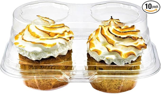 Green Direct 2 Compartment Disposable Cupcake Containers | Clear Cupcake Boxes Airtight | Stackable Cupcake Holders With Lid | Cupcake Plastic Containers Dome Cupcake Carrier BPA Free 10