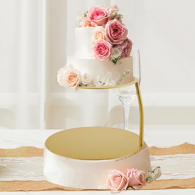 LemonRoad 6''+8'' Gold Floating Cake Stand 2 Tier Metal Wedding Cake Stand Spacer Separator Round Decorative Dessert Display Riser Pastry Holder for Birthday Anniversary Party Centerpiece (Classic)