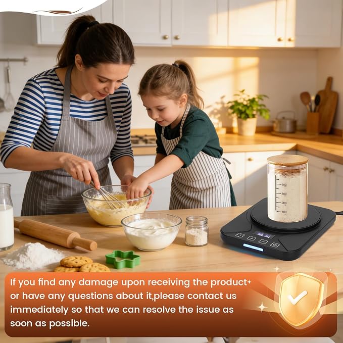 Sourdough Starter Warmer with 1°F Thermostat Control(70-100℉)24H Timer Memory Function Heating Pad for Fermentation, Heating Mat for Home Baking Fits Jars Up to 40oz (Black)