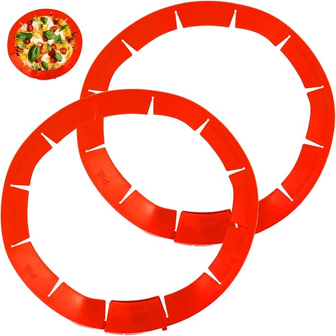 Adjustable Silicone Pie Crust Shield Protectors - BPA-free Kitchen Tool for Baking Pizza, Fits 8-11.5 Inches (Red-2pcs)
