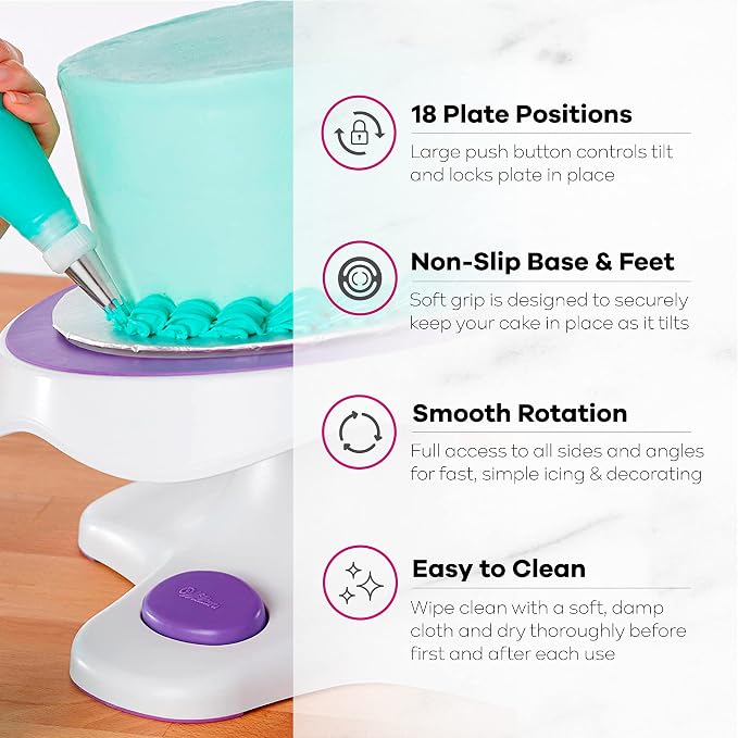 Wilton Tilt-N-Turn Ultra Cake Turntable and Cake Stand - Decorate Cakes with A Smooth Turning and Easy Tilting Turntable, Non-Slip Grip Design, 12 x 7-Inch