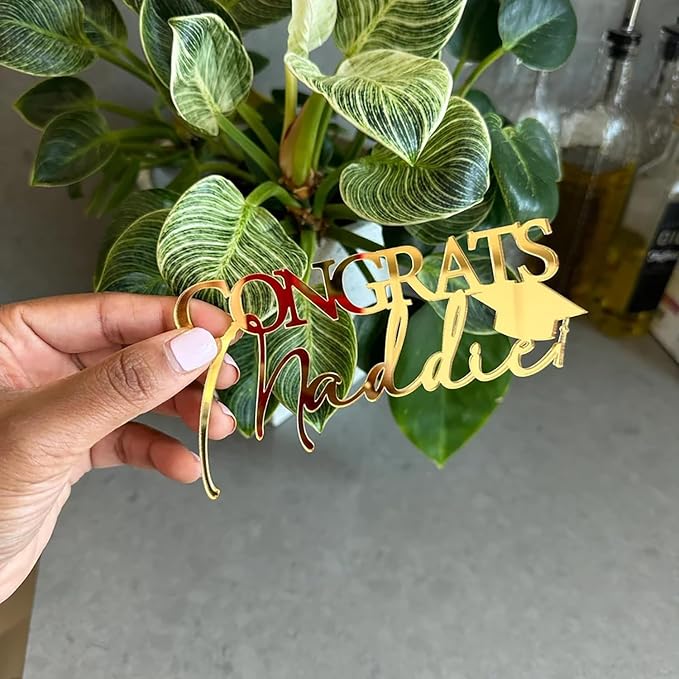 Acrylic Gold Congrats Cake Topper,Graduation Cake Topper,Grad Cap Cake Décor for Congrats Cake Toppers Congrats Grad Party Cake Decoration