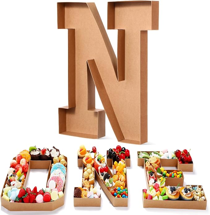 SiliFine 13.7''H Cardboard Letters Box for Charcuterie Birthday Fillable Paper Mache Candy Container Letter Box for Birthday Treats Festival Decorative (Letter N)