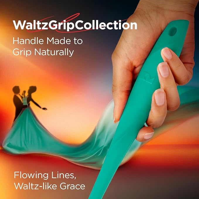Kitchen Mama WaltzGrip Platinum Silicone Scraping Spatula, Teal | Heat Resistant, Seamless, Non Stick, Flexible Bowl Scraper, For Mixing, Baking, Stirring
