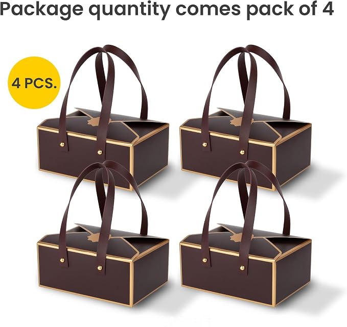 Hammont Cookie Boxes for Gift Giving - 4 Pack of Bakery Boxes, Easy to Assemble Decorative Cardboard Luxury Box with Faux Leather Handle Jewelry, Chocolate and Candy 5x7x3 Inches (Maroon) (HM1780)