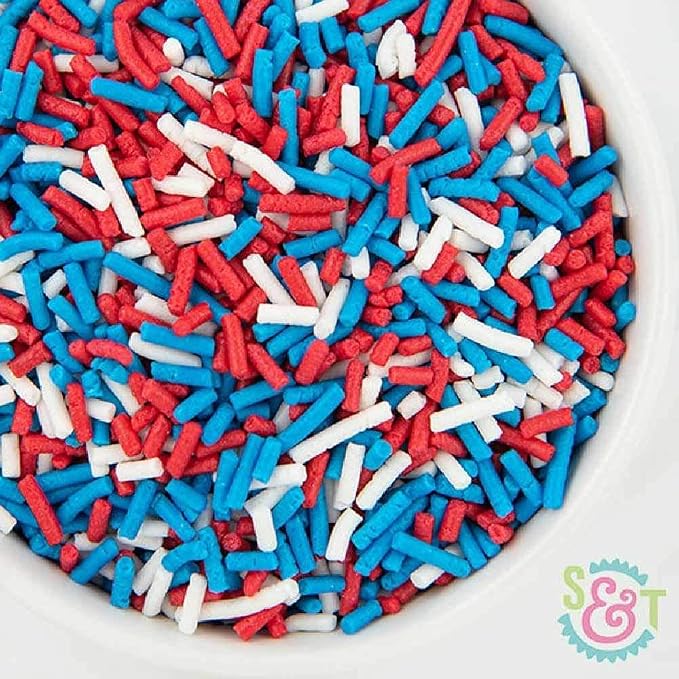 Patriotic Jimmies Sprinkles for Cake, Cookie, Cupcake Decorating, and Baking - 4th of July Cake Decorations in Red White and Blue Jimmies - Vegan Sprinkles for Donuts and Cookies