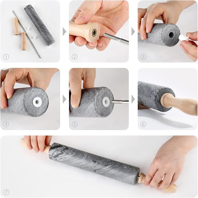 Koville Marble Rolling Pin, Non-Stick Polished Dough Roller, Pasta, Dumpling, Ravioli, Fondant,Pie Crust, Kitchen Baking Pastry Tools Grey Marble