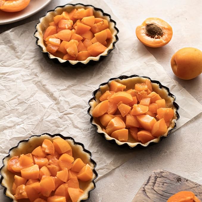 6 Pack Mini Fluted Tart Pans 4 Inch with Removable Bottom, Nonstick Quiche Pan with Silicone Basting Pastry Brush for Baking Treats, Pie, Quiches, Tartlets