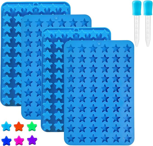 Star Silicone Candy Molds - 240 Cavity Mold Set with Droppers, 2-Pack Circle Molds for Gummies, Chocolate, Hard Candy, Caramels, Ice Cubes, BPA Free Non-Stick Baking Molds
