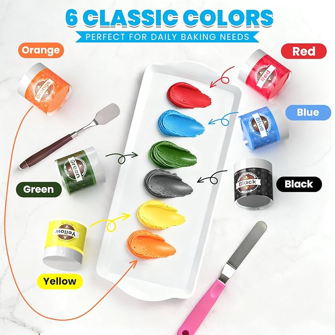Natural Food Coloring, 6 Colors Powdered Food Coloring, FD&C & Artificial Dye Free Food Coloring for Frosting, Cake Decoration, Baking, Easter Eggs, Stable Color Performance, Bright Color, 5g/Bottle