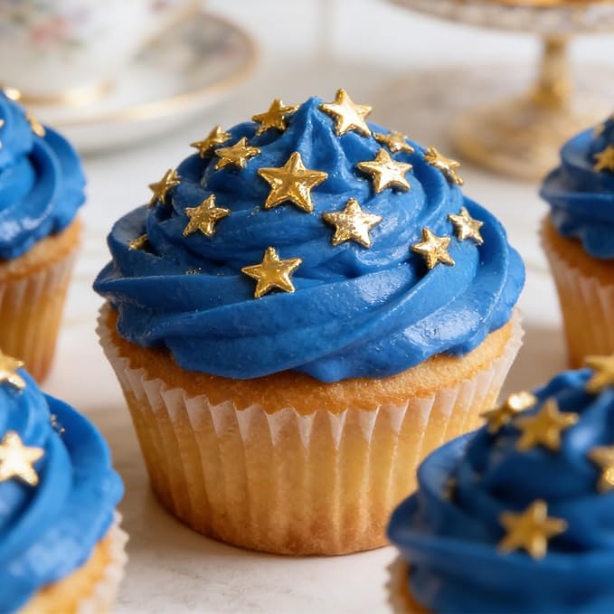Dazzjoy Edible Gold Star Sprinkles, Star Sugar Sprinkles for Cake Decorating, Food Grade, Cupcake Toppers, Gold Cake Decorations, Patriotic Wedding Birthday Party Supplies