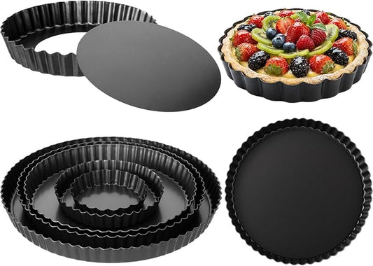 5 Packs Pie Tart Pans with Removable Bottom 4'' 6" 9" 10" 11" Round Nonstick Quiche Pan Bakeware Pie Tart Molds Steel Flan Tins Fluted Side for Pies Mousse Cheese Cookie Cake Dessert