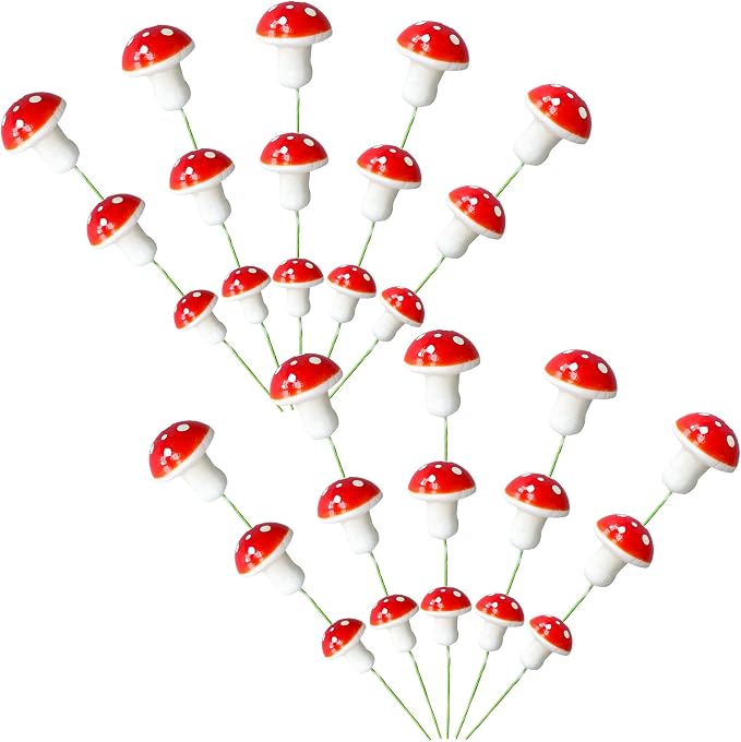 Gyufise 30Pcs Mushroom Cake Decorations Red Mini Mushroom Toothpicks Mushroom Cupcake Toppers Mushroom Cake Picks for Birthday Baby Shower Party Micro Landscape Decorations